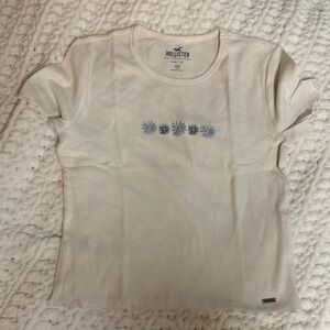 Hollister Cream Tee with Blue Floral Design